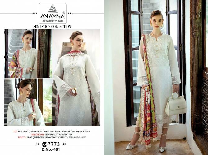 Anamsa 481 Rayon Cotton Embroidery Pakistani Suit Wholesale Price In Surat